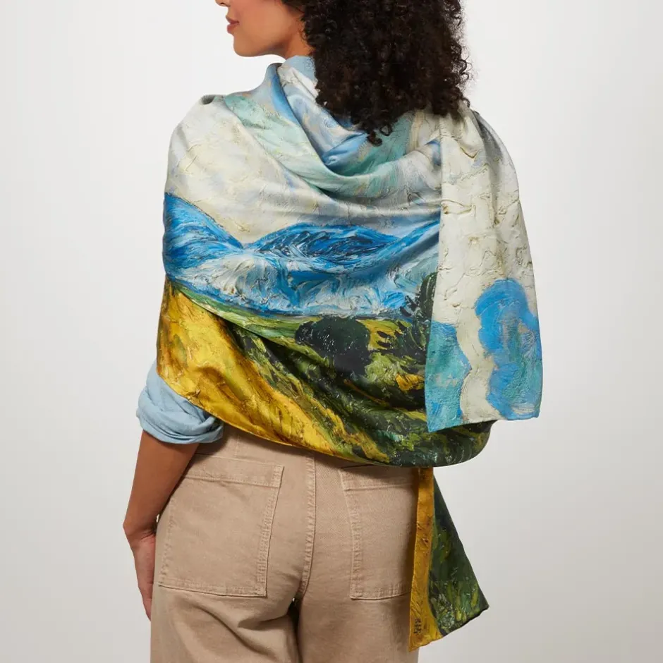 The Metropolitan Museum of Art Scarves & Wraps*Van Gogh Wheat Field With Cypresses Oversize Oblong Silk Scarf